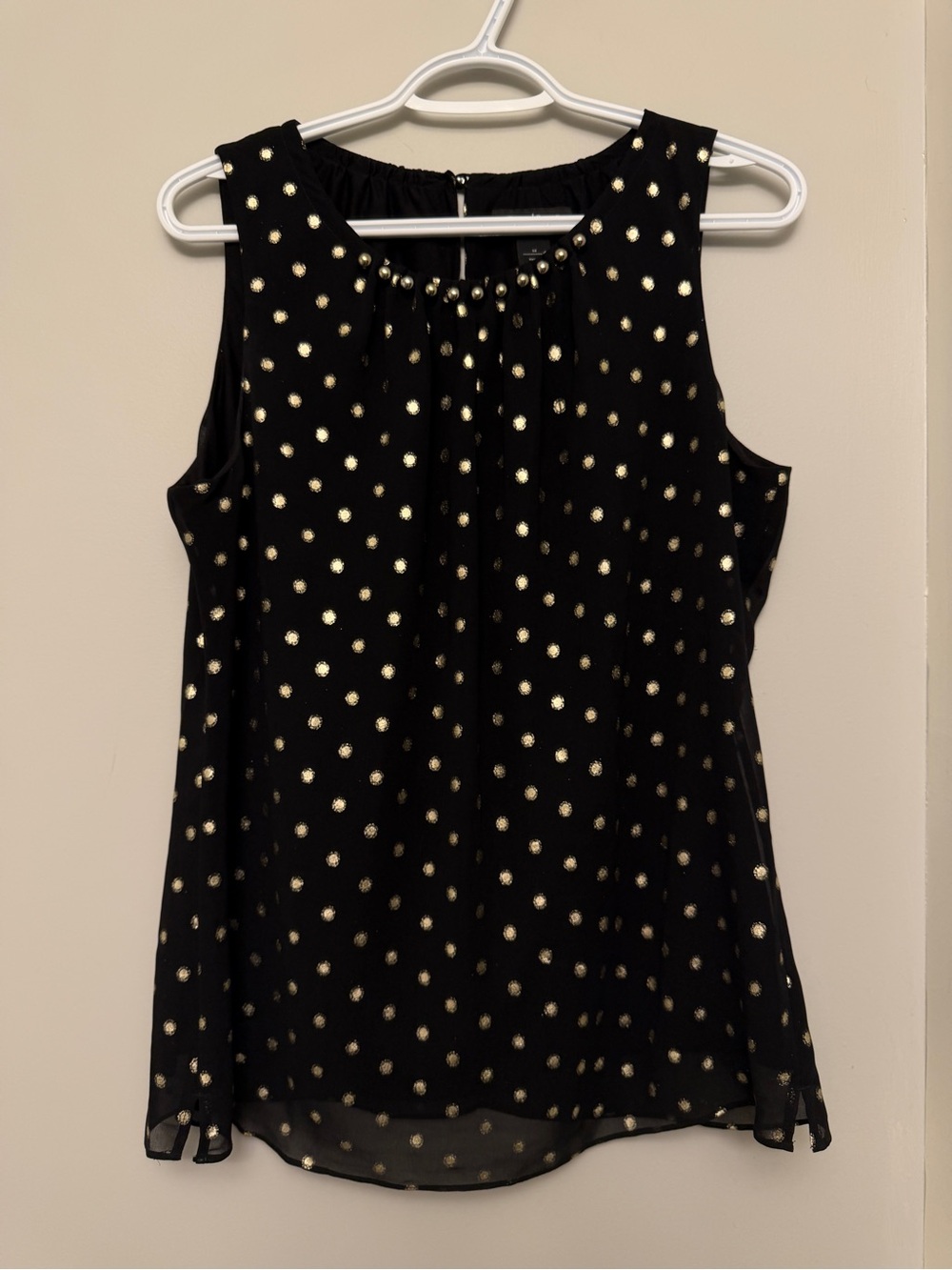 White House Black Market Black Sleeveless Camisole with Metallic Gold Dots